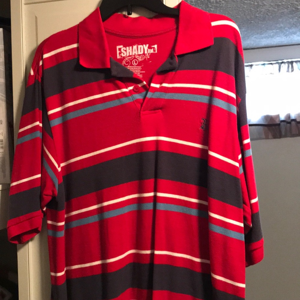 red striped polo shirt